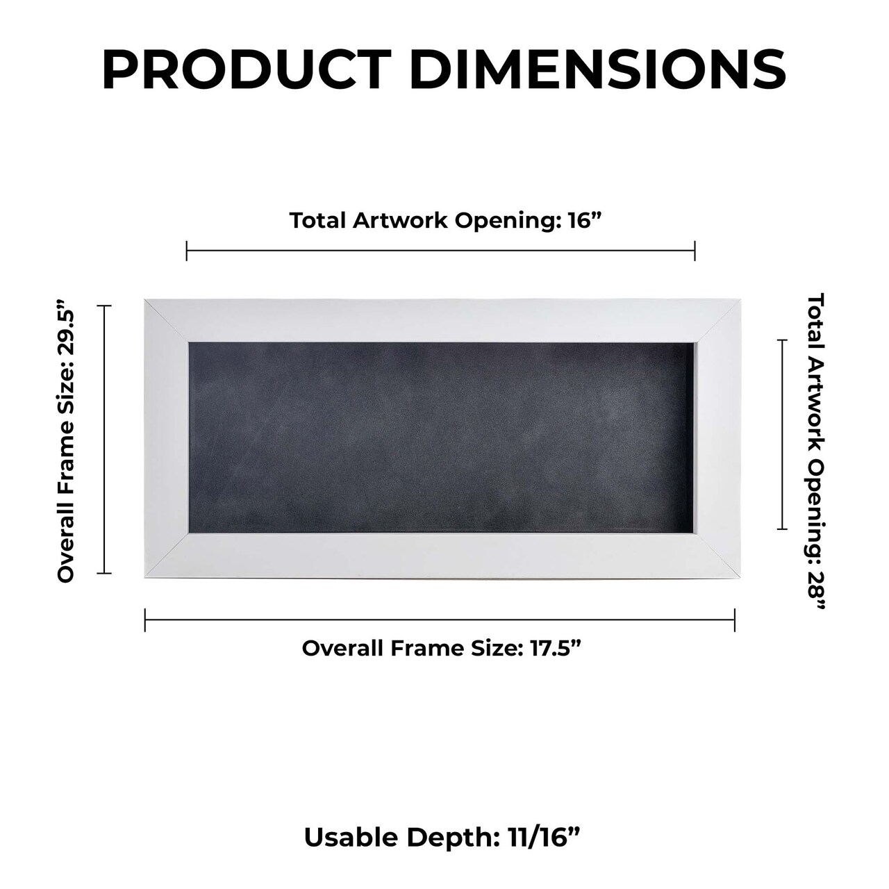 Classic White Wood Shadown Box Frame with Acrylic Front - Dark Grey Suede Backing, 30 Sizes